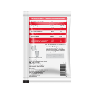 Hurix's Glukusking Strawberry sachet back with nutrition facts and ingredients