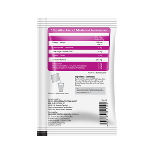 Hurix's Glukusking Grape sachet back with nutrition facts and ingredients