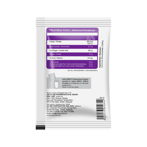 Hurix's Glukusking Original sachet back with nutrition facts and ingredients