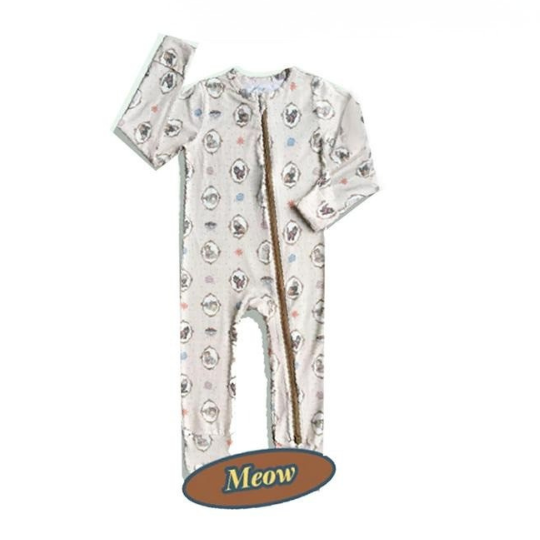 Koobicles Tencel Paws And Whiskers In Meow Sleepsuit