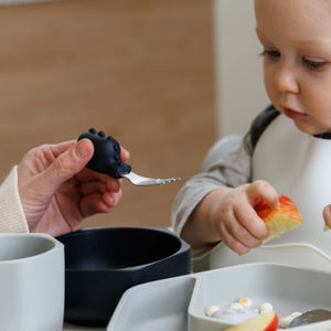 HE OR SHE Baby Fork & Spoon Set- Pink White - lifestyle