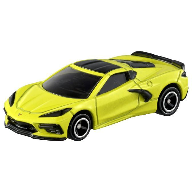 Tomica No.91 Chevrolet Corvette C8 die-cast model, lime yellow