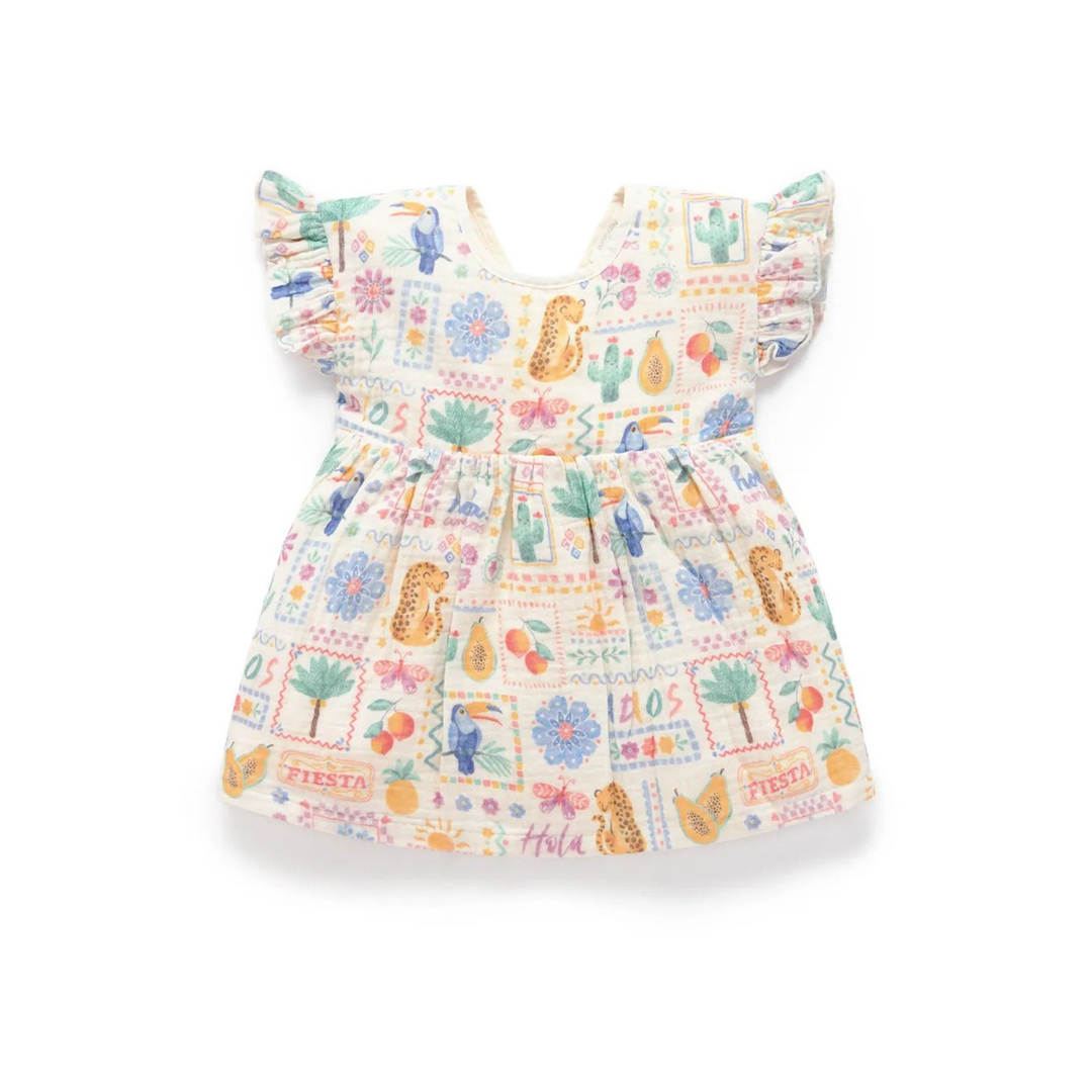 Purebaby Postcard Print Postcard Dress Organic