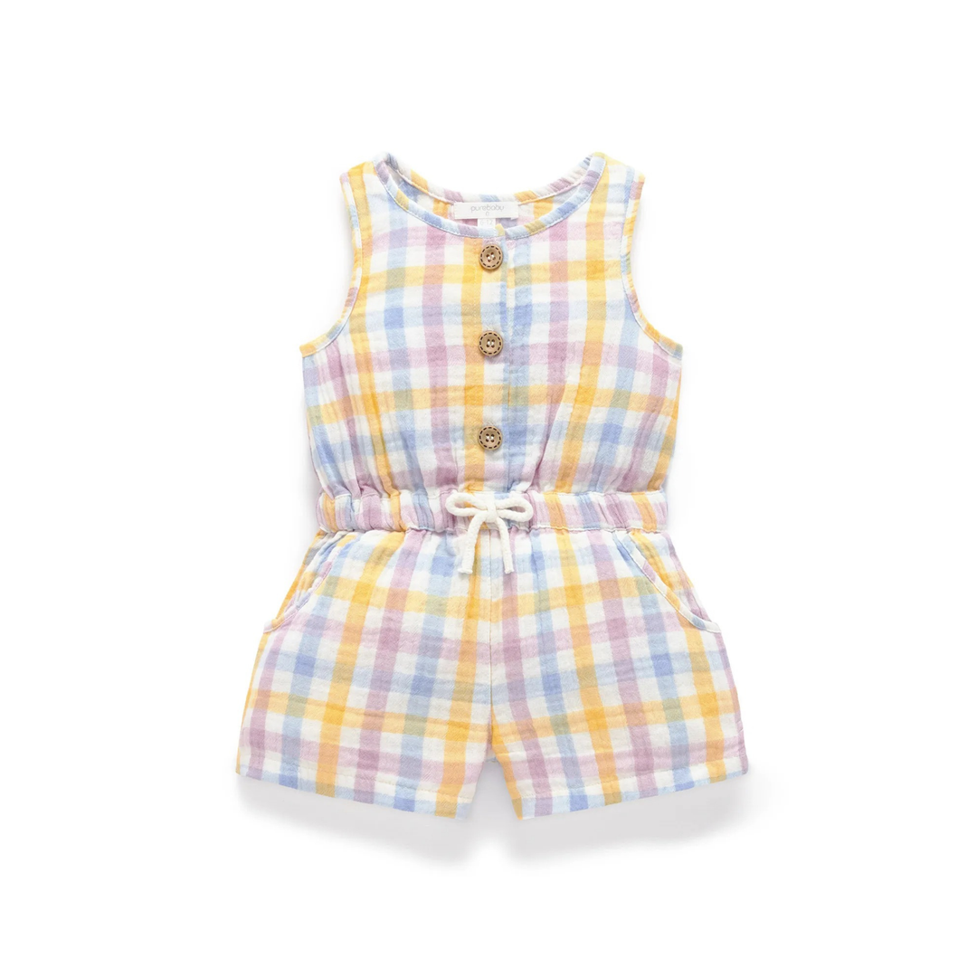Purebaby Lila Check Print Check Jumpsuit Organic