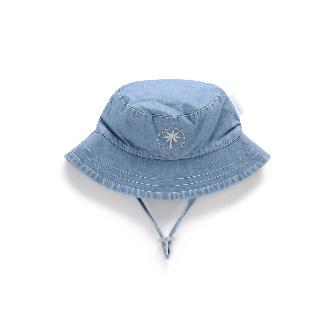 Purebaby Faded Denim Print Denim Bucket Hat Organic