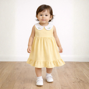 Twinkle Planet Organic Cotton Collar Sleeveless Dress - Custard Yellow