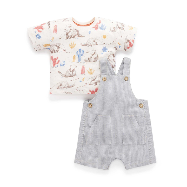 Purebaby Slub Stripe Print Striped Overall Set Organic