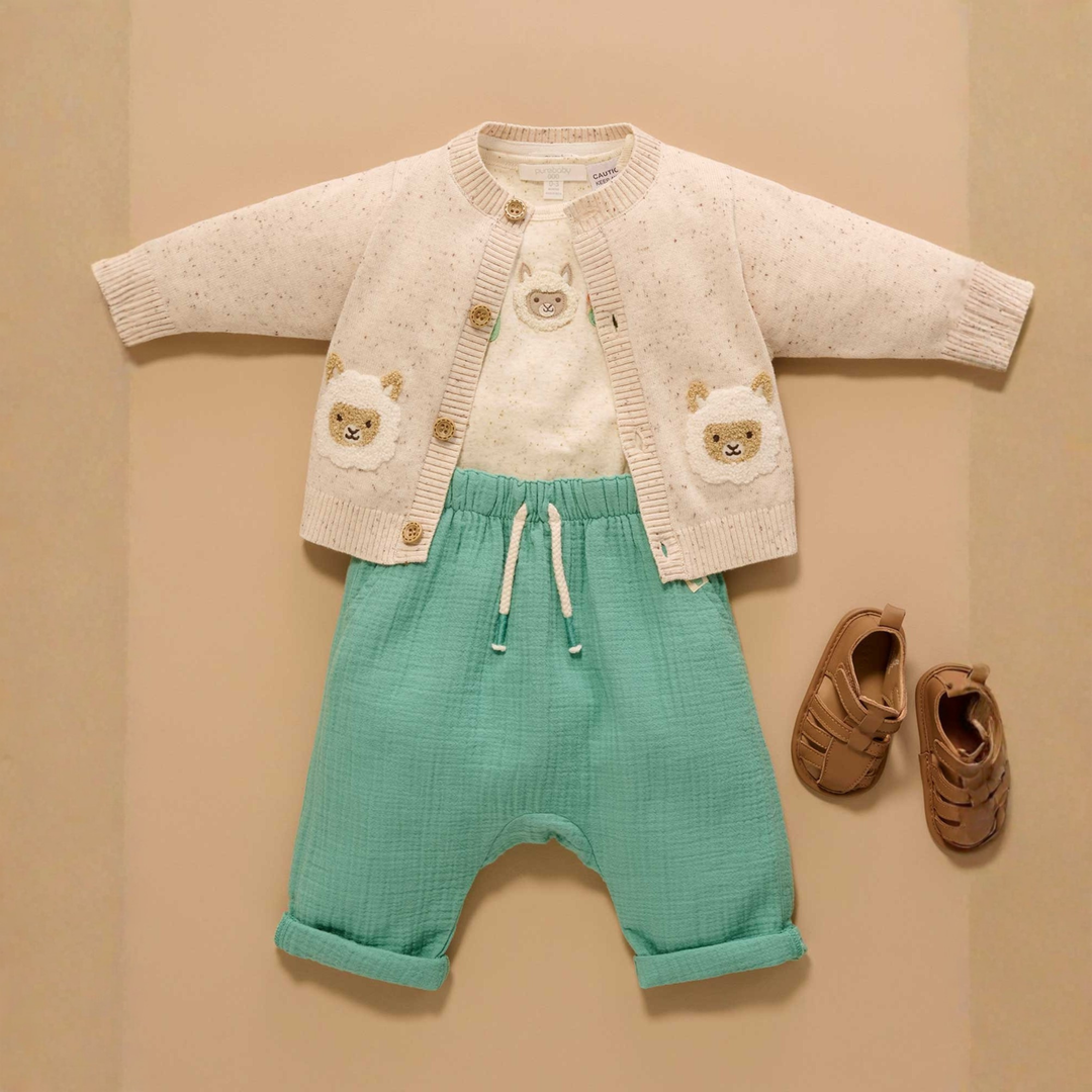 Purebaby Sand Neppy Print Fiesta Friends Cardigan Organic
