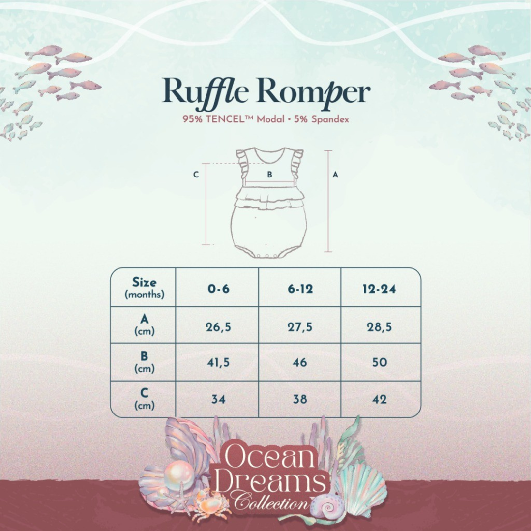 Koobicles Tencel Ocean Dreams In Ivory Pearl Ruffle Romper