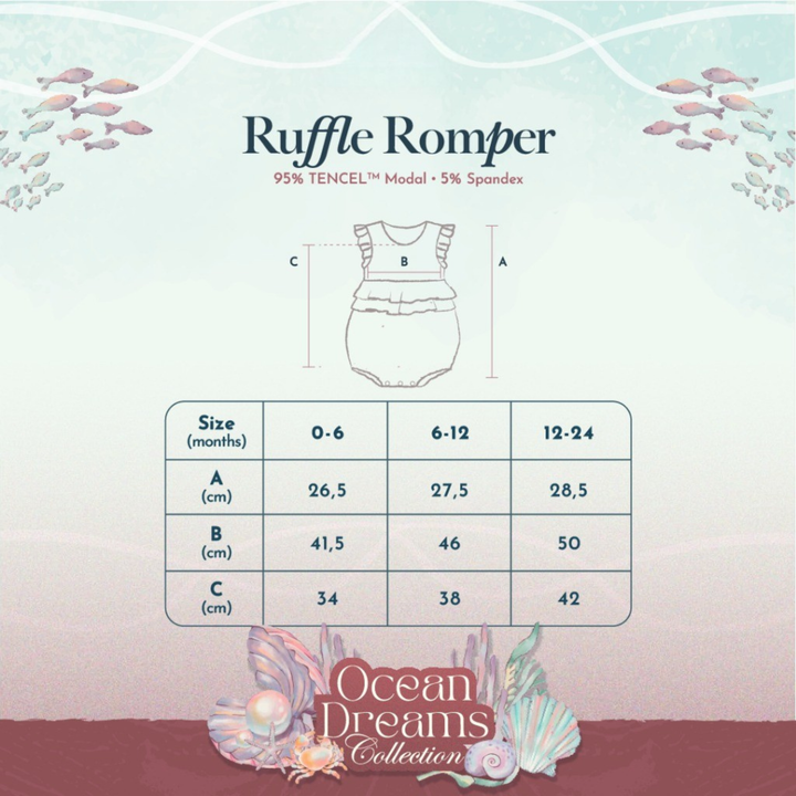 Koobicles Tencel Ocean Dreams In Ivory Pearl Ruffle Romper