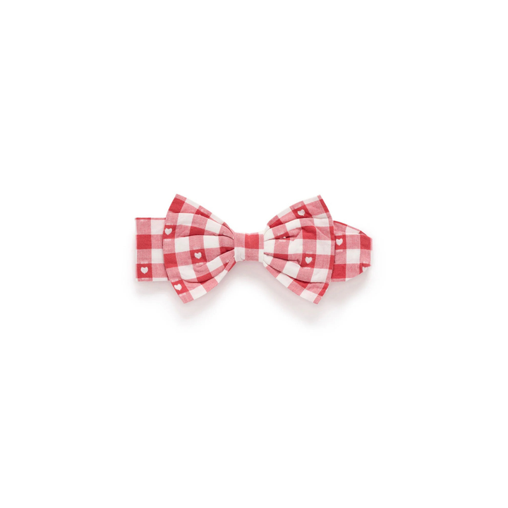 Purebaby Heart Gingham Print Gingham Bow Headband Organic
