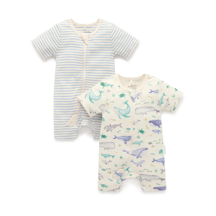 Purebaby 2 Pack Organic Digital Short Sleeve Growsuit