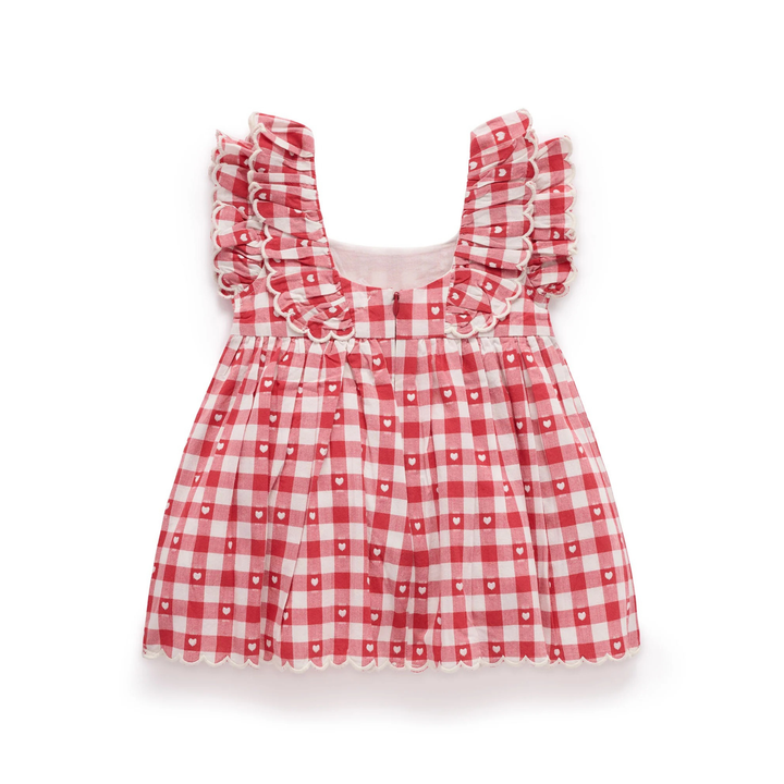 Purebaby Heart Gingham Print Gingham Dress Organic