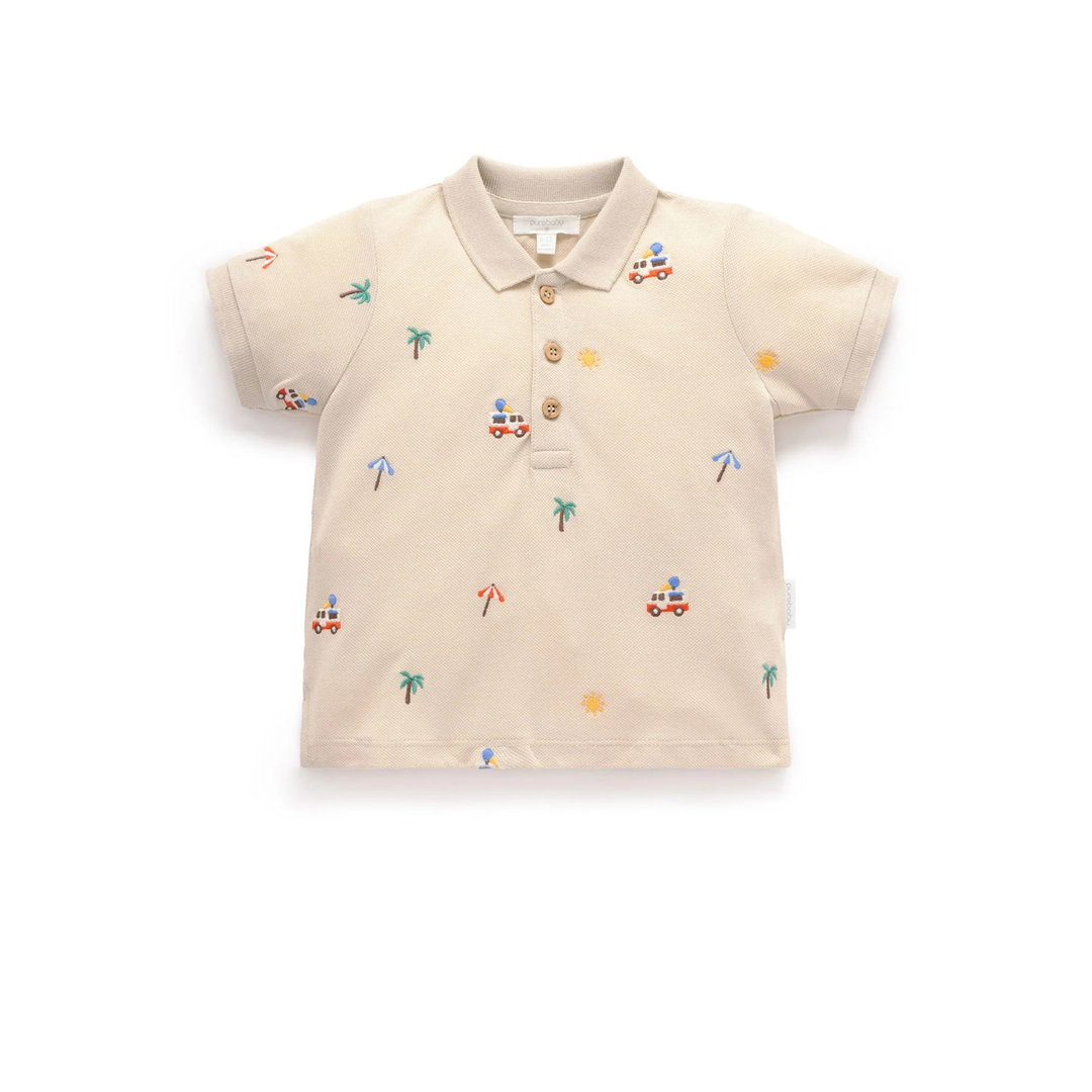 Purebaby Cancun Sand Broderie Print Resort Embroidered Polo Organic