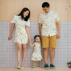 Le Petit Society Mandarin Orange Series - Men's Mandarin Shirt in Classic Orange Print (Classic Fit)