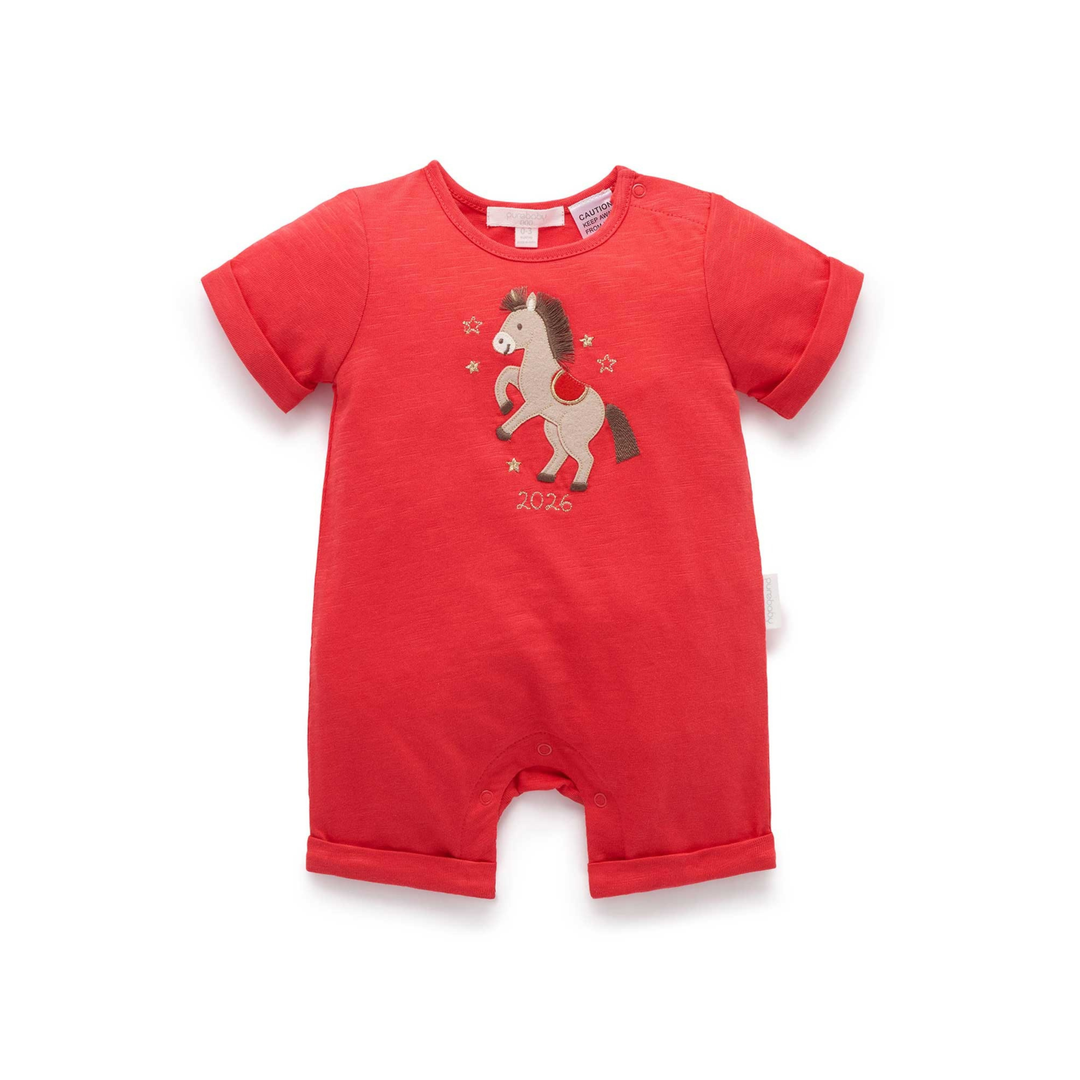 Purebaby Luna Red Print Little Horse Organic Growsuit