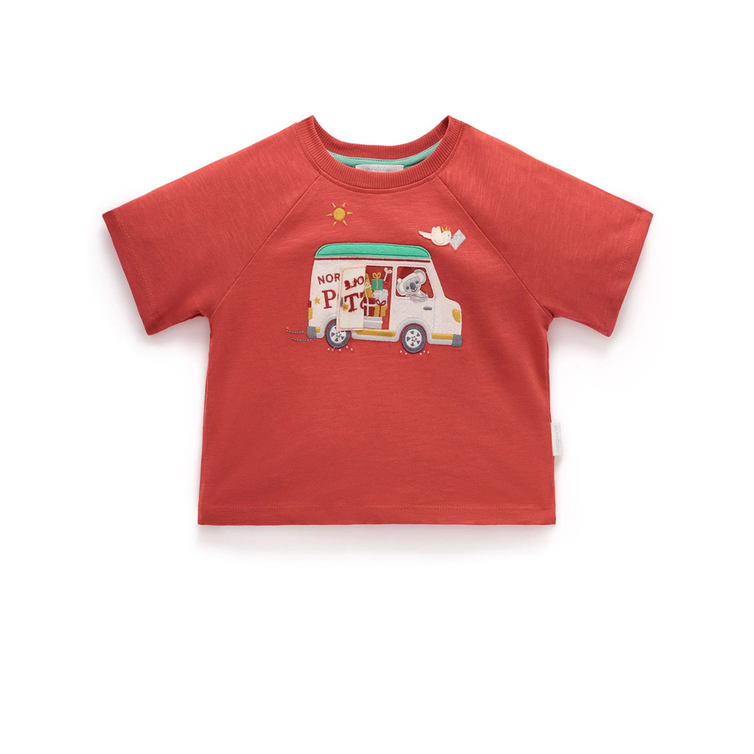 Purebaby Christmas Red Print Christmas Postal Van OS Tee Organic
