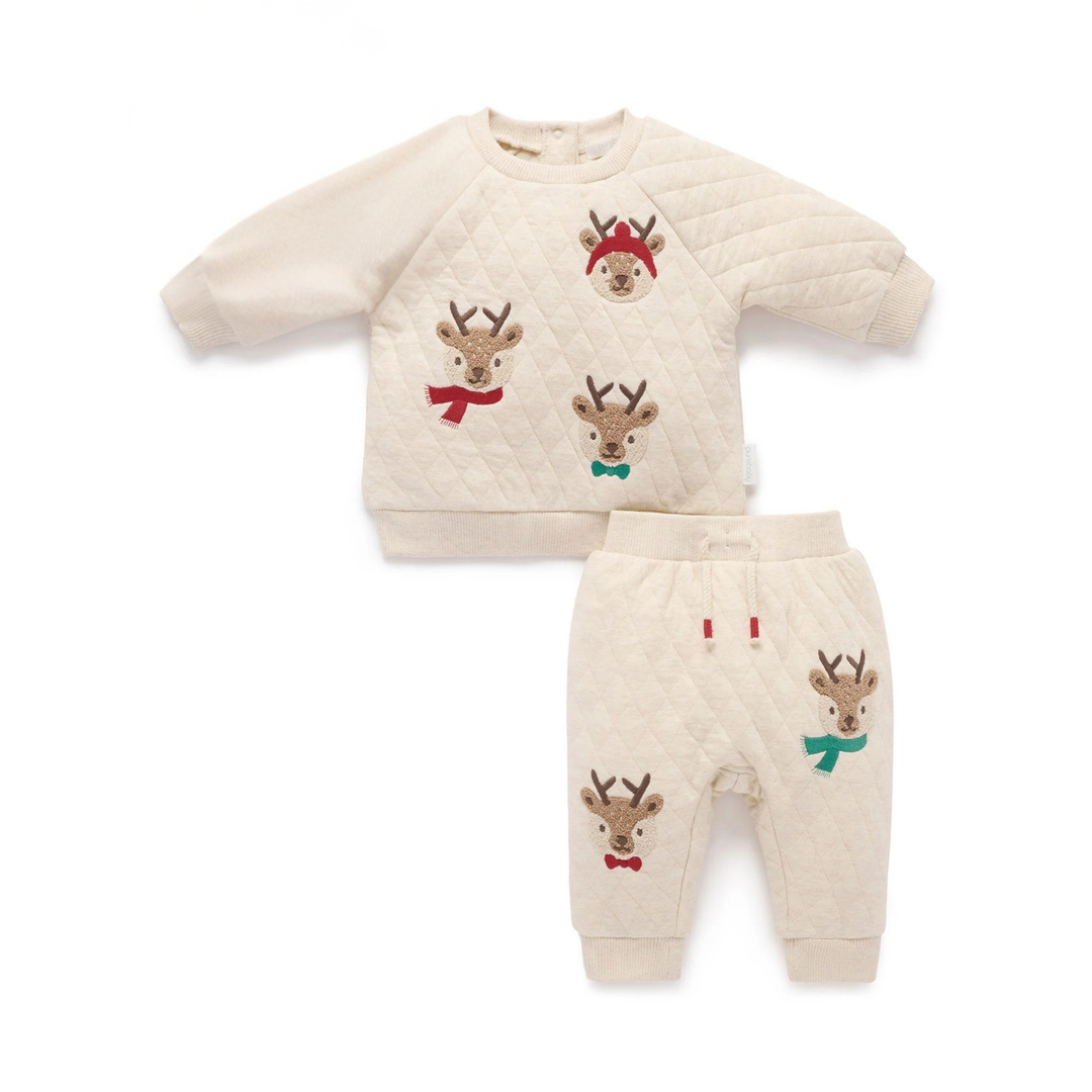 Purebaby Wheat Melange Print Quilted Track Set Organic