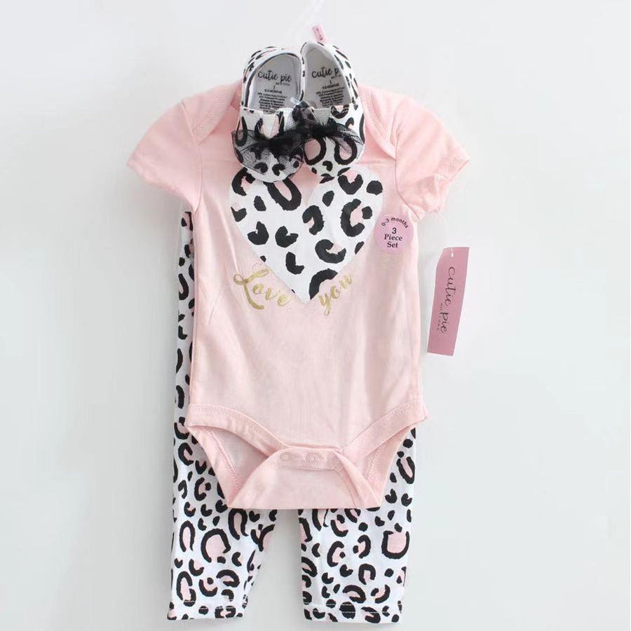 Earth Bebe Romper With Pant & Shoe Set - Pink Cheetah – image 1