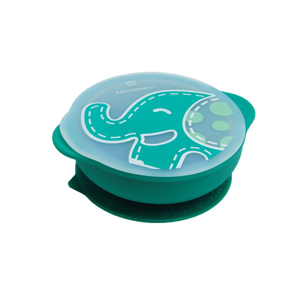 Marcus & Marcus Suction Bowl with Lid – Ollie the Elephant in teal