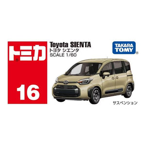 Tomica No.16 Toyota Sienta card art, scale 1/60, suspension
