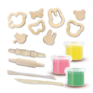 SES Creative Eco Dough with Wooden Tools contents with three dough pots and wooden tools