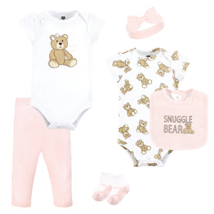 Hudson Baby Cotton Layette Gift Set 6 Pieces Pink Teddy Bears