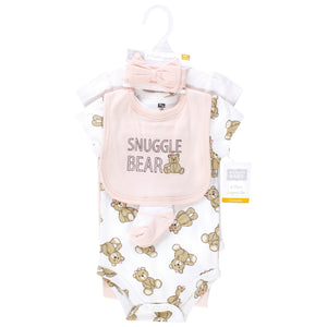 Hudson Baby Cotton Layette Gift Set 6 Pieces Pink Teddy Bears