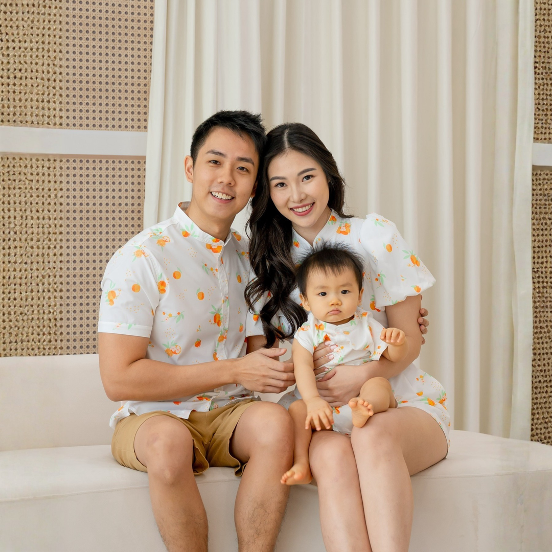 Le Petit Society Mandarin Orange Series - Baby Jersey Romper in Classic Orange Print