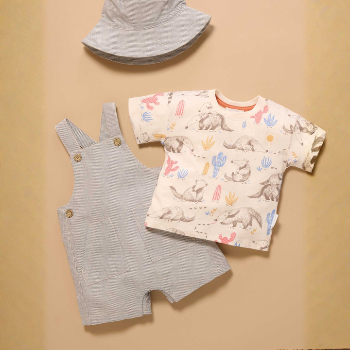 Purebaby Slub Stripe Print Striped Overall Set Organic