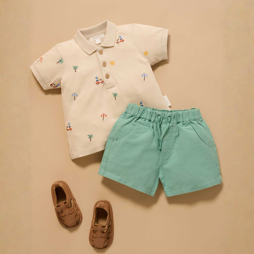 Purebaby Cancun Sand Broderie Print Resort Embroidered Polo Organic