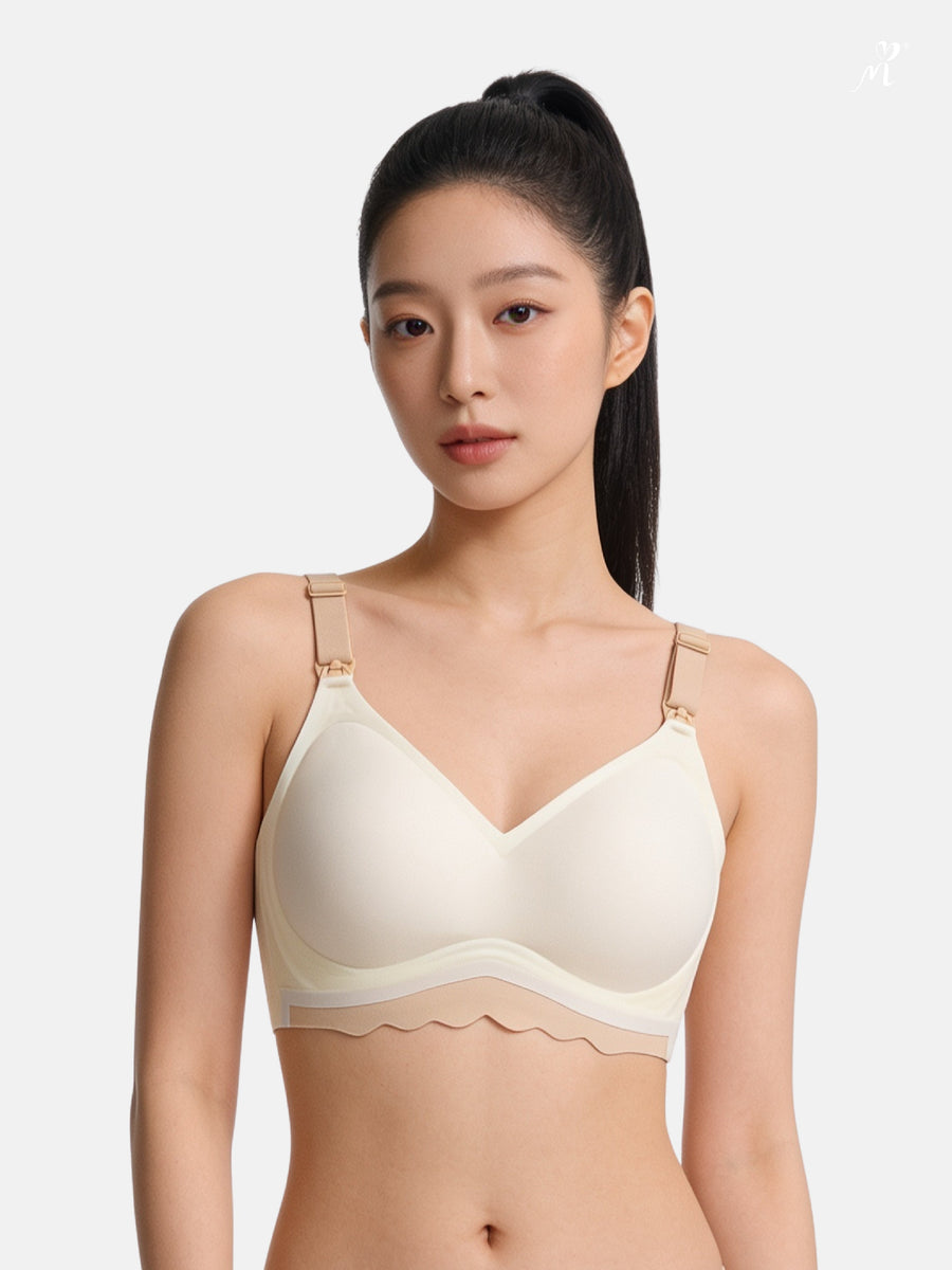 Bmama Ultra Cooling Nursing Bra in Champagne, worn front view