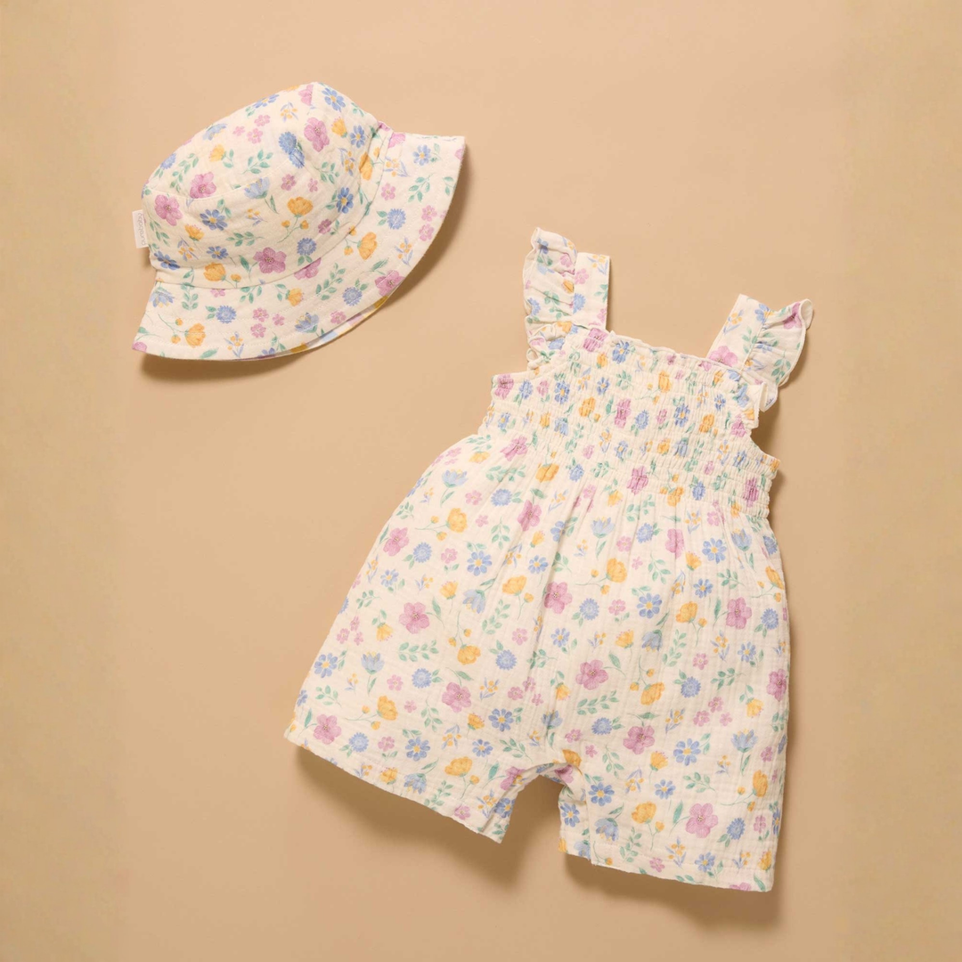Purebaby Sofia Print Floral Reversible Bucket Hat Organic