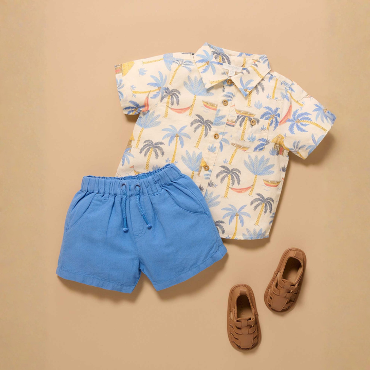 Purebaby Palm Tree Print Linen Blend Shirt Organic