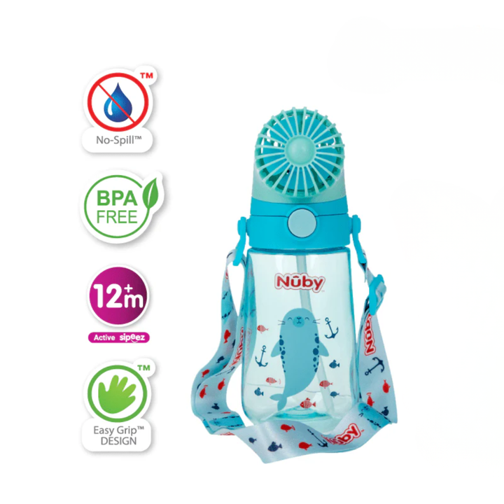 Nuby 18oz/560ml Printed Fan Bottle with Strap