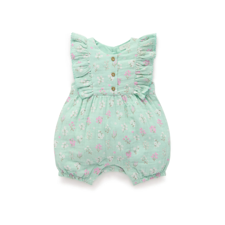Purebaby Organic Ruffle Romper - Seafoam Floral