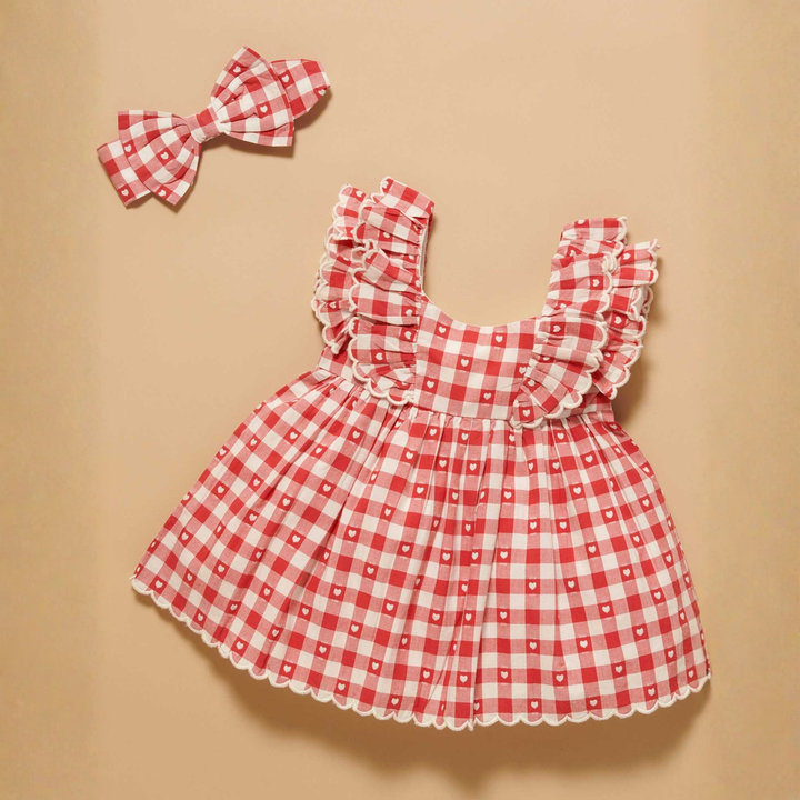 Purebaby Heart Gingham Print Gingham Dress Organic