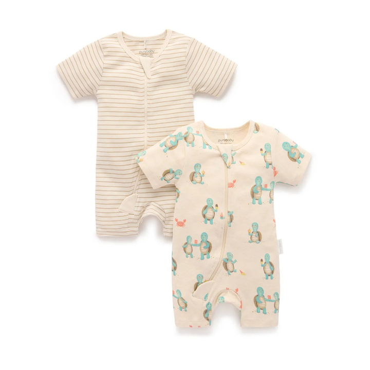 Purebaby 2 Pack Organic Digital Short Sleeve Growsuit
