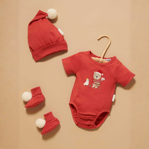 Purebaby Christmas Red Print Postie Santa Bodysuit Organic