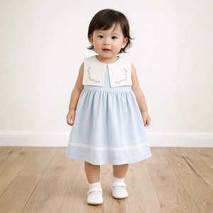 Twinkle Planet Organic Cotton Collar Sleeveless Dress - Light Blue