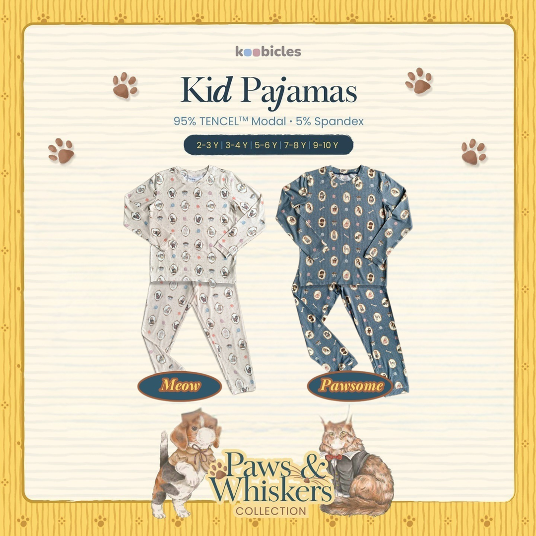 Koobicles Tencel Paws And Whiskers In Meow Kid Pajamas