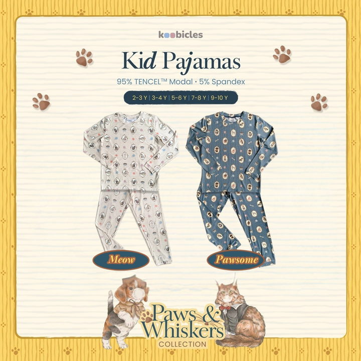 Koobicles Tencel Paws And Whiskers In Meow Kid Pajamas