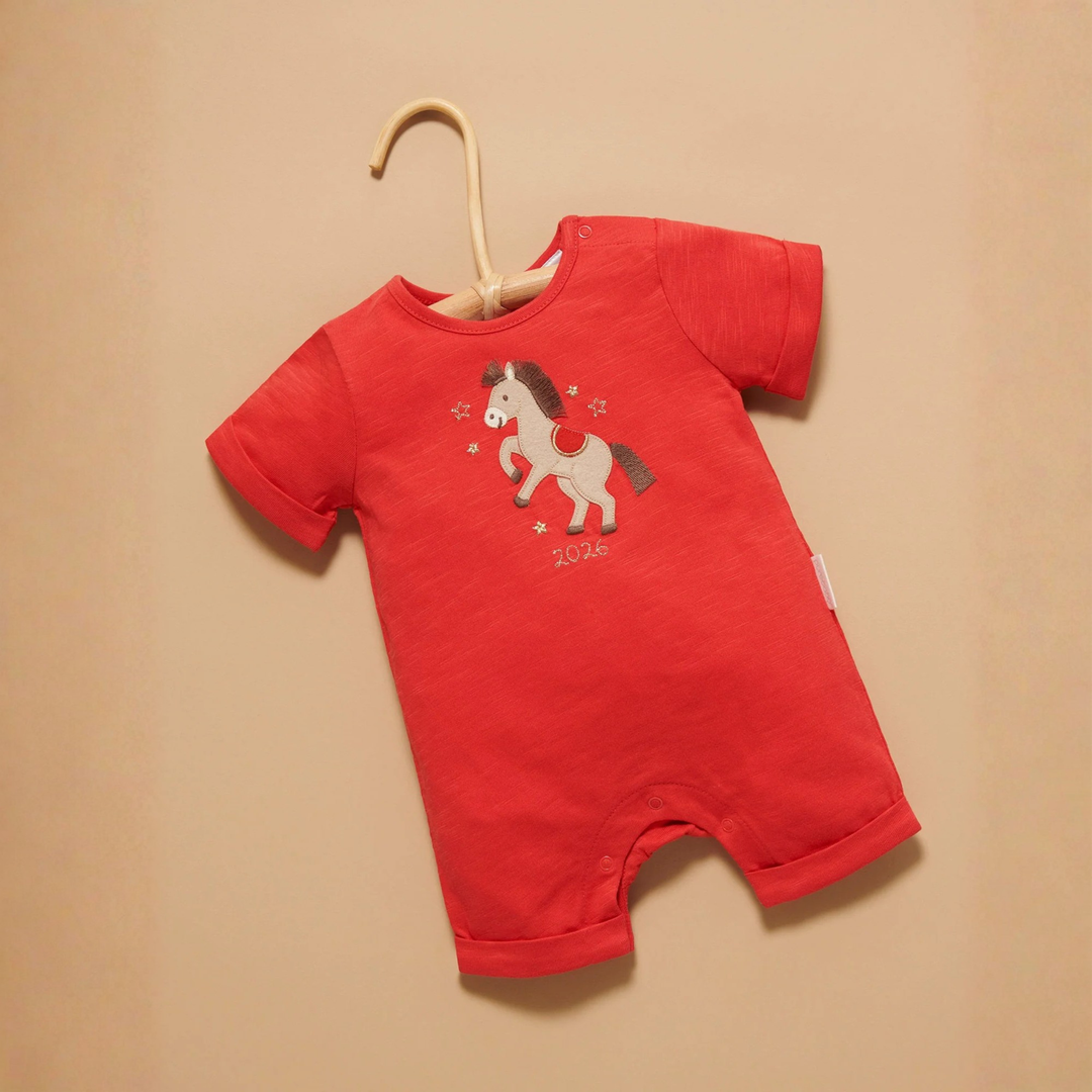 Purebaby Luna Red Print Little Horse Organic Growsuit