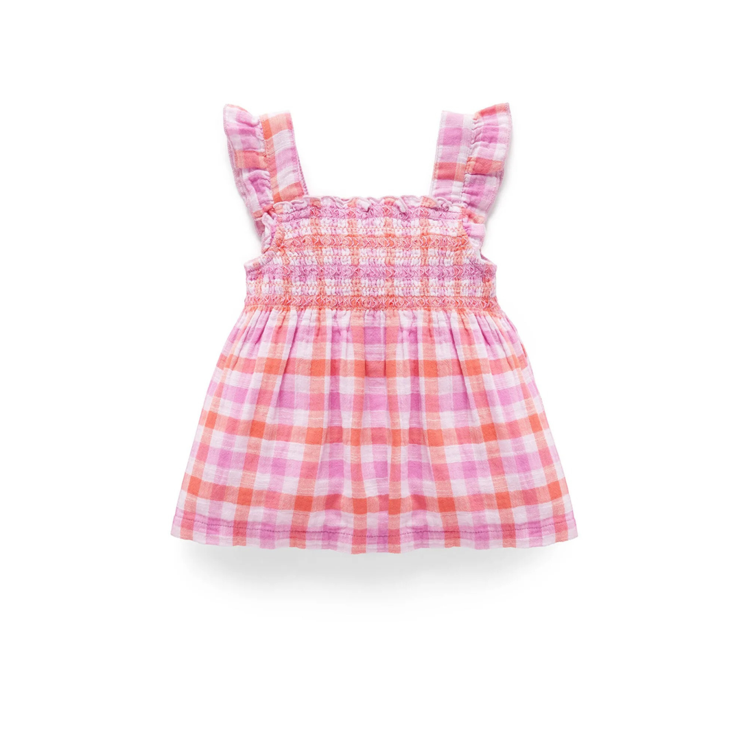 Purebaby Organic Kids Freesia Gingham Smocked Top