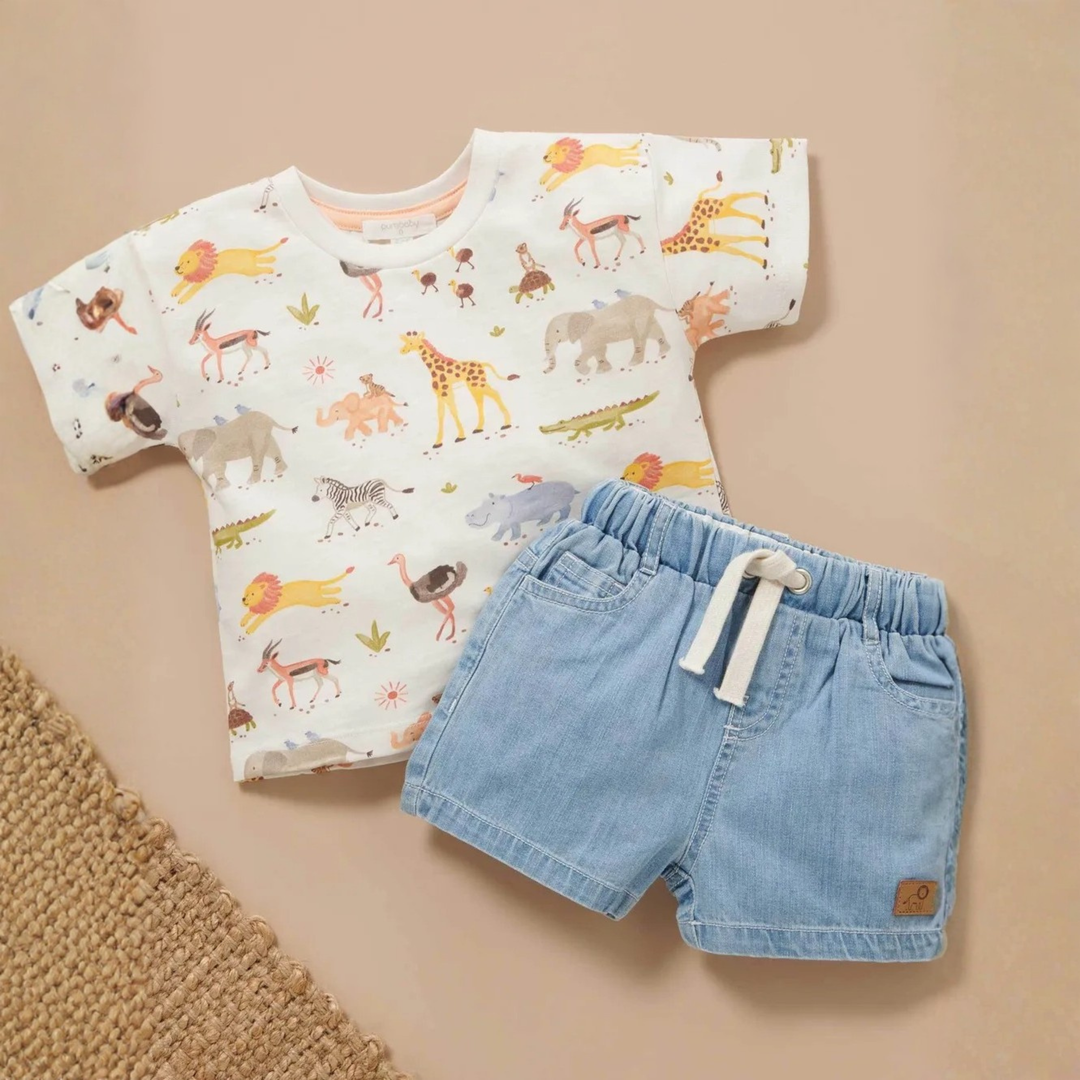 Purebaby Faded Denim Print Pull On Denim Short Organic