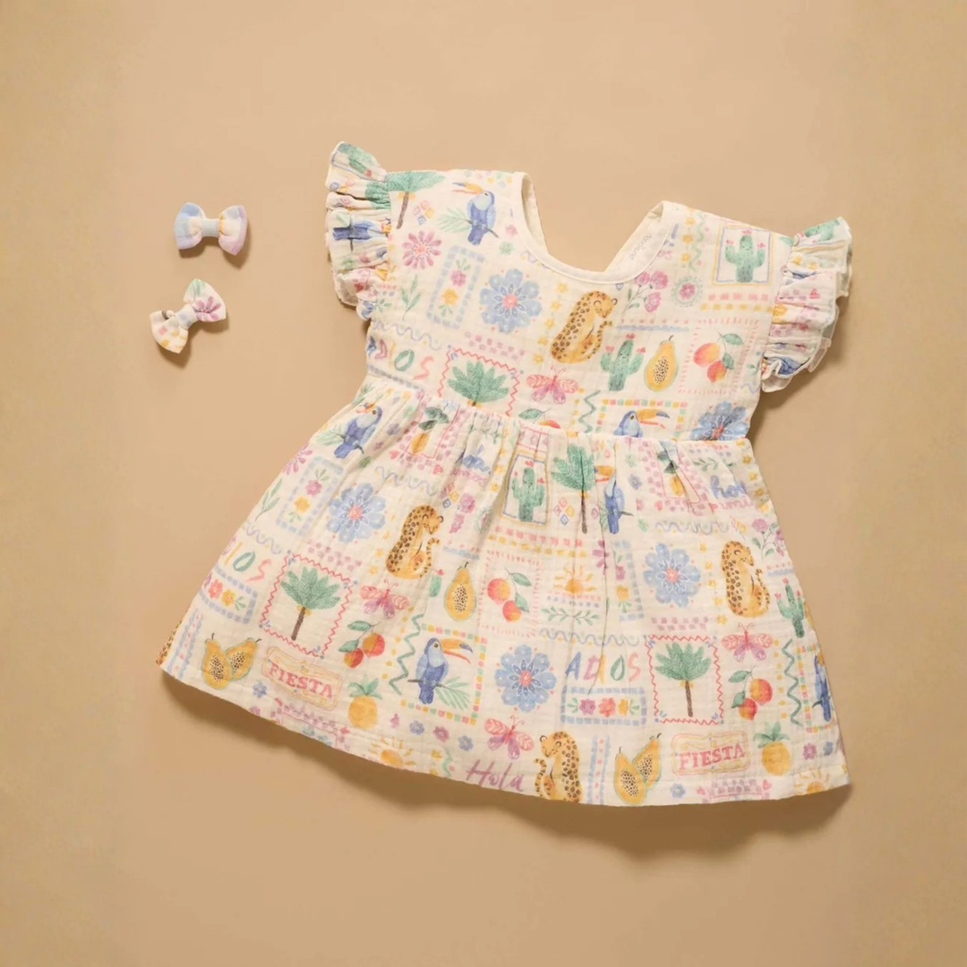 Purebaby Postcard Print Postcard Dress Organic