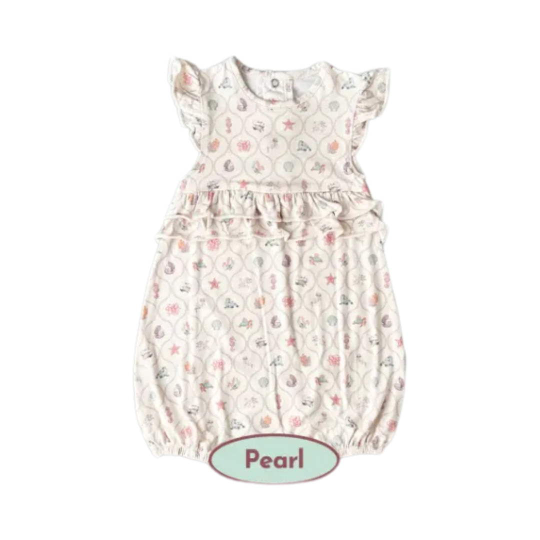 Koobicles Tencel Ocean Dreams In Ivory Pearl Ruffle Romper