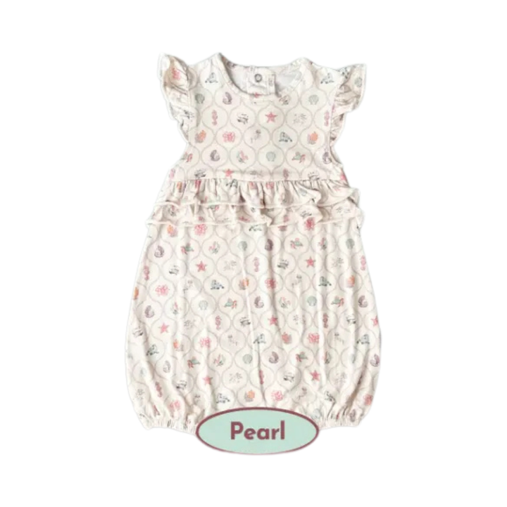 Koobicles Tencel Ocean Dreams In Ivory Pearl Ruffle Romper