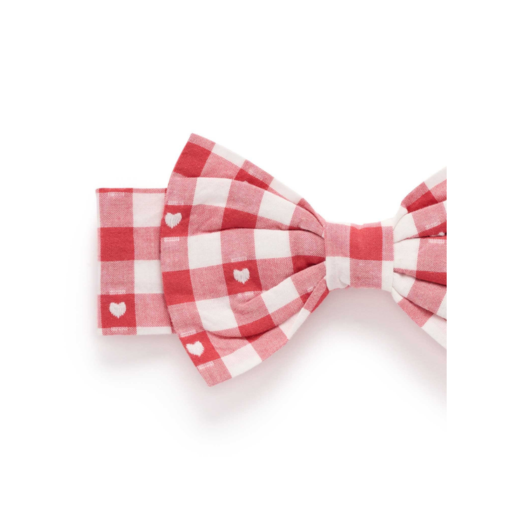 Purebaby Heart Gingham Print Gingham Bow Headband Organic