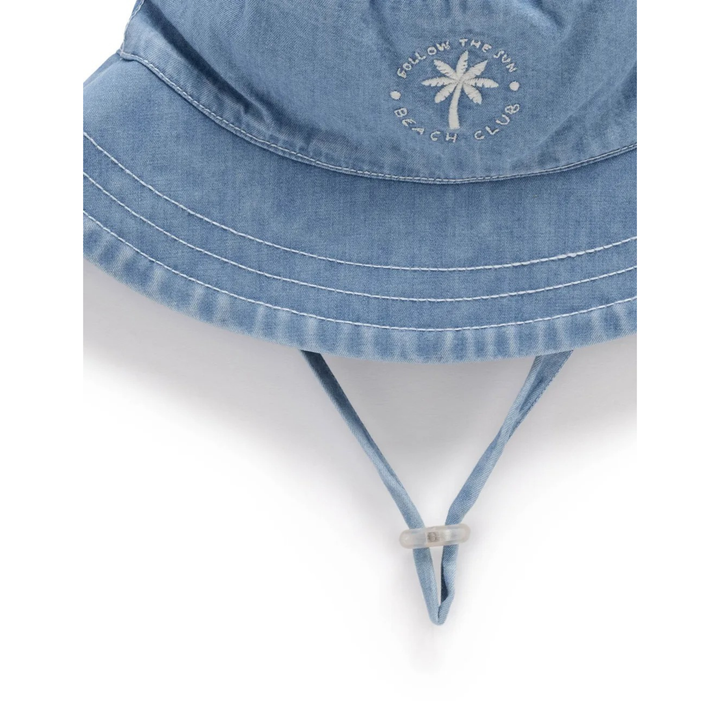 Purebaby Faded Denim Print Denim Bucket Hat Organic